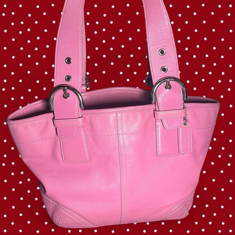 Coach Pink Leather Shoulder Bag with Silver Accents